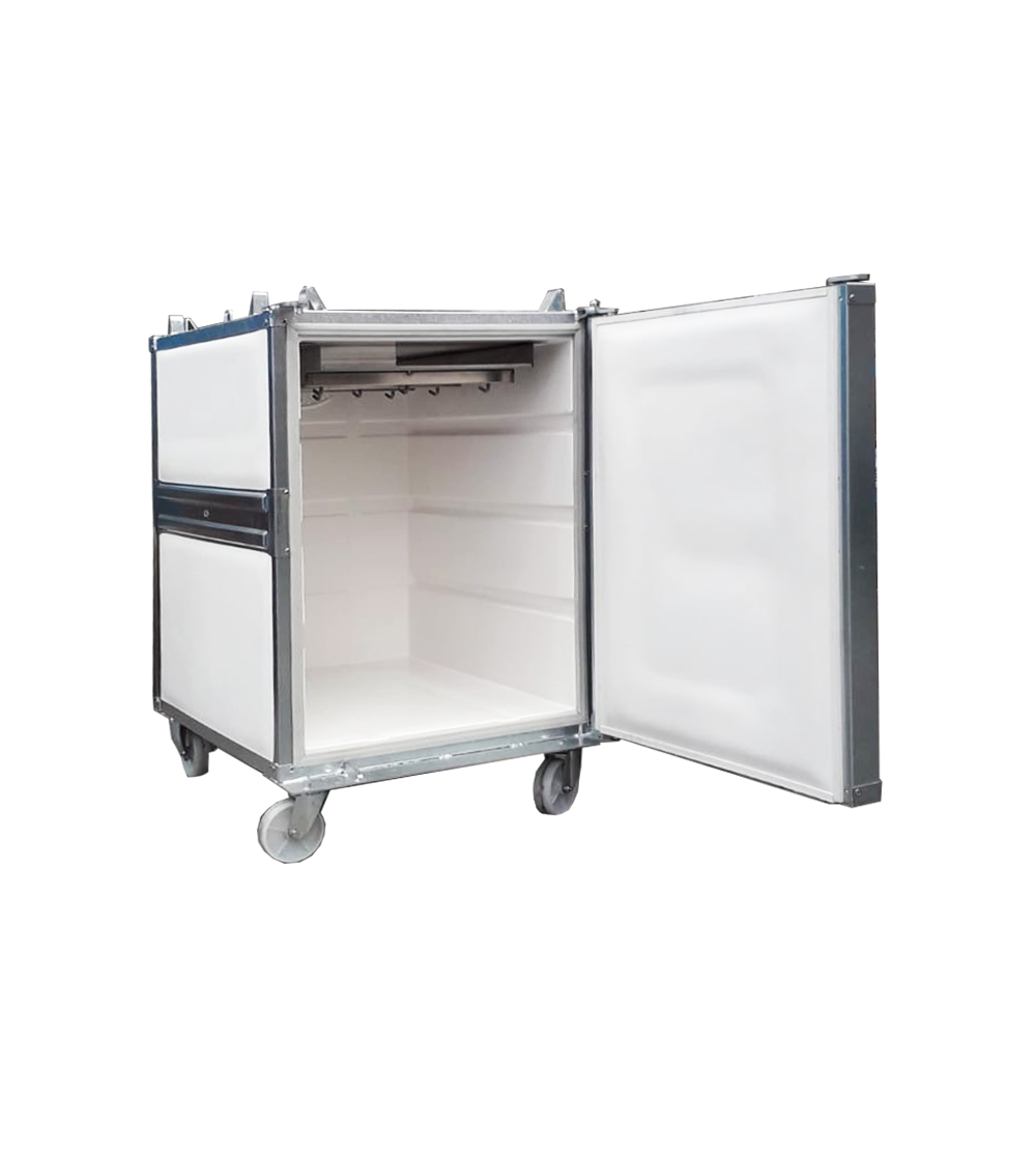 Rack with hooks for hanging meat.